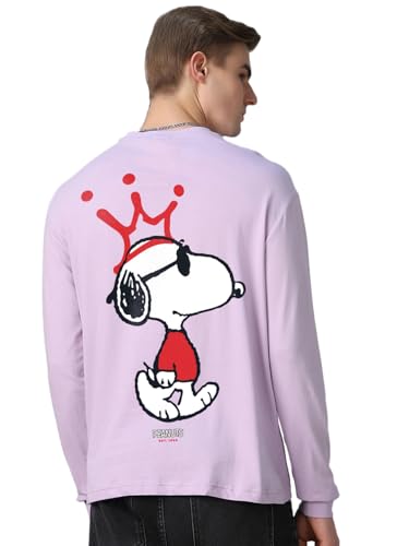 Image of Bewakoof Official Peanuts Merchandise Men's 100% Cotton 220 GSM Graphic Print Oversized Fit Round Neck T-Shirt