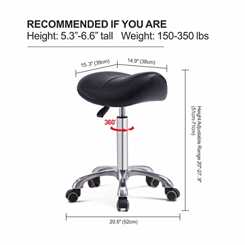 Grace&Grace Professional Saddle Stool With Wheels, Hydraulic Ergonomic Saddle Chair With Heavy Duty Metal Base For Clinic Dentist Spa Massage Salons Studio (Black) #TOP3