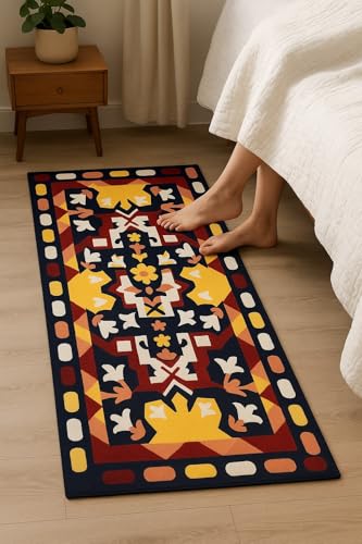 Image of Roseate Grid Super Soft (50x120 cm) Microfibre 2000 GSM Anti Skid Runner for Bedroom /Carpets for Living Room /Kitchen Mats for Floor /Floor Mat /Bathroom Mat /Rug