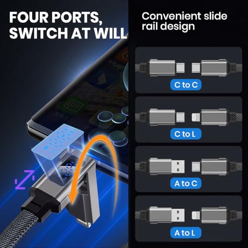 Image of Verilux 4 in 1 Type C Cable with LED Display 6.6FT, PD 100W USB C & PD 27W Lighting with 480Mbps Data Transfer, Nylon Braided C Type Charger Cable for iPhone 17 /16 /15, Galaxy S26 /S25 /S24