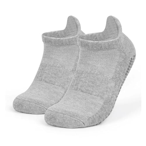 Calcetines Yoga Calcetines deportivos antideslizantes for hombre y mujer, medias de Yoga con empuñaduras, antideslizantes, for Ballet, Pilates, ejercicio físico, calcetines tobilleros(Grey,M US 8-11 E