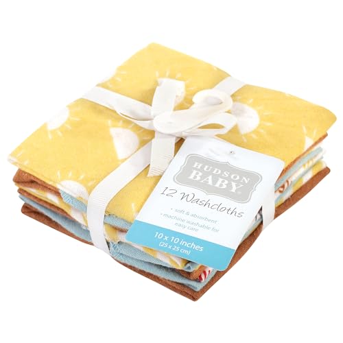 Image of Hudson Baby Unisex Baby Flannel Cotton Poly Washcloths, My Sunshine 12 Pack, One Size