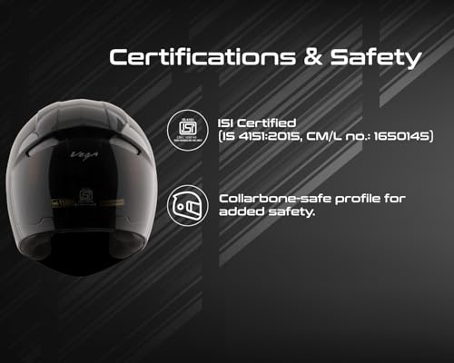 Image of Vega Breeze Dx ISI Certified Full Face Motorcycle Helmet with Impact Resistant ABS Shell High Density EPS Liner Scratch Resistant Visor Quick Release Buckle Comfortable Inner Padding Black Helmet-M
