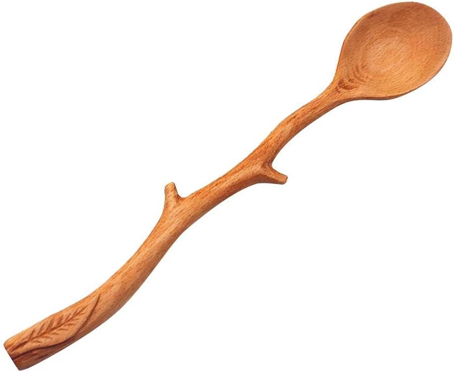Beech Wooden Spoon Branch Shape Long Handle Coffee Mixing Tableware