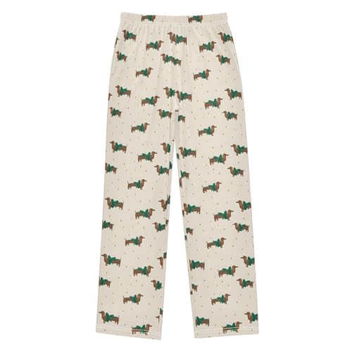 ALAZA Dachshund Dog with Green Bow Pajama Lounge Pants Long Sleep Pajama Bottoms with Pockets