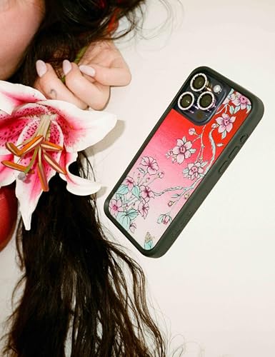 Image of Wildflower Cases - Compatible with iPhone 16 Pro Max| Protective Black Bumper, 6.5ft Drop Test Certified, Women Owned Small Business | Trendy Red Purple Floral Blue Vines | Serena Floral