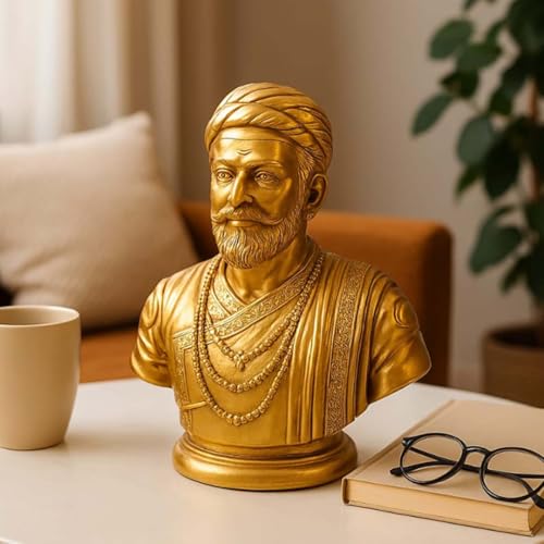 Image of Resin Chhatrapati Shivaji Maharaj Statue Perfect for Home Decor /Office Decorative /Shivaji Maharaj Figurine for Table Top Decoration /Antique Gift Ideas /Car Dashboard Decor-Pack of 1(Golden)