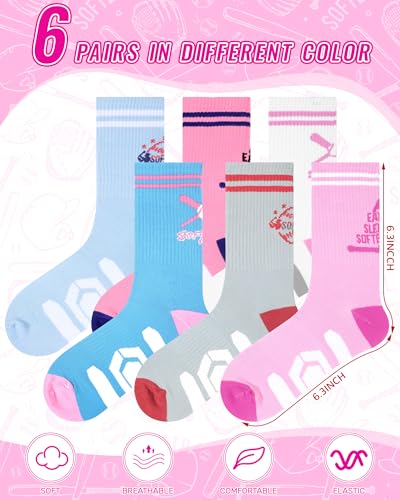 6 Pairs Softball Volleyball Crew Socks Moisture-wicking Athletic Sports Socks Xmas Holiday Gift for Female Players3
