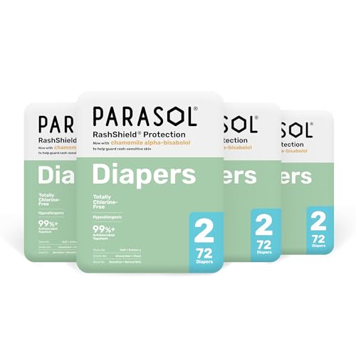 Image of Parasol Clear+Dry Disposable Diapers, RashShield Protection and Leak-Control Fit, Hypoallergenic Diapers, Size 2 (10-18 lbs), 288 Count