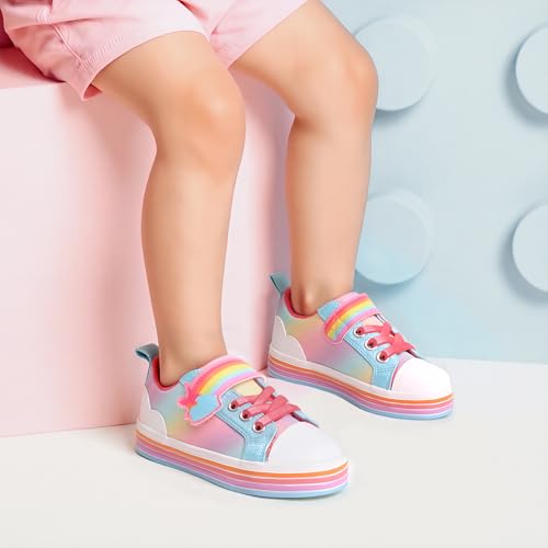 DREAM PAIRS Girls Rainbow Shoes School Sneakers,Blue,12 Little Kid - image 2