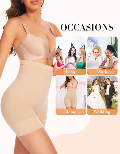 Image of YADIFEN Shapewear for Women - High Waisted Tummy Control Shapewear Shorts | Seamless shapewear shorts with boned high waist, tummy and thigh control, no-roll wide legs, comfy under dresses.