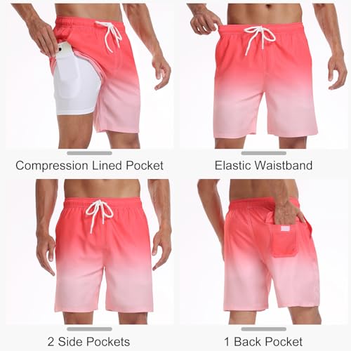 Image of Mens Swim Trunks with Compression Liner 2 in 1 Quick Dry Swimming Shorts Swimwear Bathing Suits with Pockets