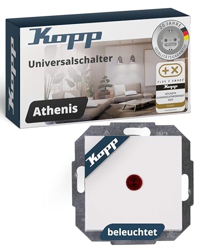 Kopp ATHENIS Kontrollschalter beleuchtet in Rein-Weiß - Stilvoller IP20 Schalter mit Kontrollleuchte - Hochwertiger Wechselschalter mit 10AX Schaltvermögen - Lichtschalter-Unterputz 250V~
