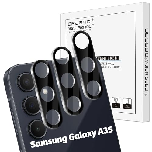 (3 Pack) Orzero Camera Lens Protector Compatible for Samsung Galaxy A35 5G, Protector de Cámera Tempered Glass 9 Hardness High Definition Anti-Scratch Bubble-Free