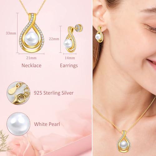 Infinity White Black Pearl Necklace and Earrings Set for Women Gifts for Mom Birthday Mothers Day AAA+ Handpicked Pearl 14K Gold/White Gold Plated Adjustable Jewelry4