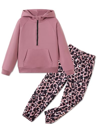 Girls Clothes Kids Sweatsuit Set Half Zip Hoodie Sweatshirt and Camo Sweatpants Girls Outfits Size 6-14