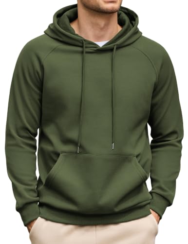Image of COOFANDY Men's Hoodie Pullover Fleece Drawstring Hoodie Army green XL