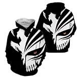 MAGITUTU Bleachs Kurosakis Ichigos Pullover Men Anime Kenpachi Novelty Hoodie Jacket Zipper 3D Hooded Sweatshirt for Women(Black,3XL)