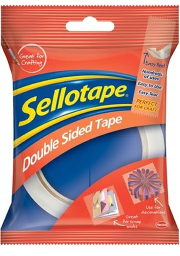 Sellotape Double Sided Tape Strong Double Sided Tape for Everyday Use Mounting Arts & Crafts Easy to Use Double Sided Sticky Tape with Solid Grip & Easy Peel 12mmx33m