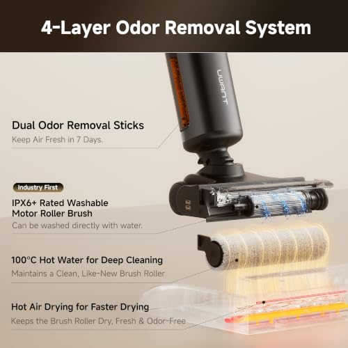 Image of uwant D800 Wet Dry Vacuum Cleaner 180 Lay-Flat Vacuum Mop All in One with 100℃ Hot Water and Air Drying 25000Pa Suction Vacuum Cleaner with Self-Cleaning Anti Odor Triple Edge Electric Mop
