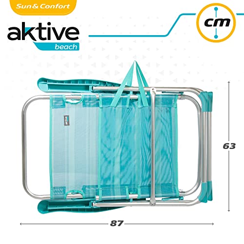 Aktive 62253 - Pack de 2 sillas plegables multiposición para playa, jardín terraza o camping, 5 posiciones diferentes, Medidas 63x56x100 cm y altura 21 cm, Antivuelco, incluye asa de transporte