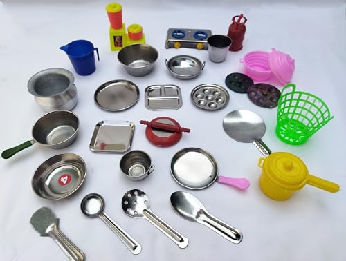 Image of 23 Pcs Kitchen Set Girls,Boys,Miniature Kitchen Set Real Cooking,Steel Set for Kids,Toys,Prentend Play Toys Comes in a Transparent Zipper Pouch.