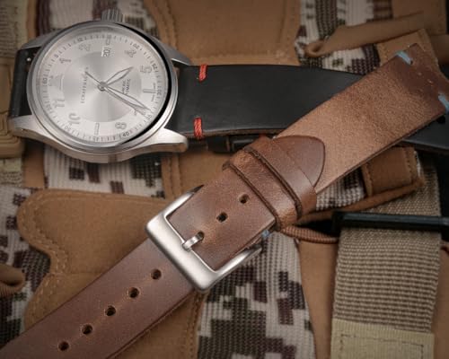 Image of hemsut h Leather Watch Bands for Men, Horween Quick Release Leather Watch Strap Vintage Watch Replacement Wrap of 18mm, 20mm, 22mm