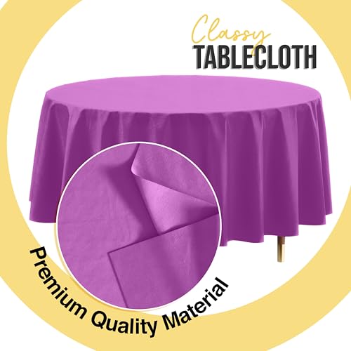Image of Exquisite 66% Thicker Premium Magenta Round Tablecloth 0.5 Mil 24 Pack Plastic Table Cloth Disposable 84 Inch Round Plastic Tablecloth Won't Tear Easily Like Cheap Thin Brands