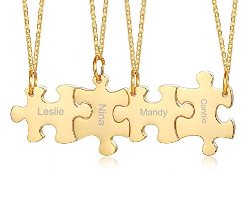 Stainless Steel Personalized Name Puzzle Piece Necklace for 2/3/4/5/6 BFF Best Friend Connected Stitching Necklace Friendship Jewelry Customized Family Jewelry