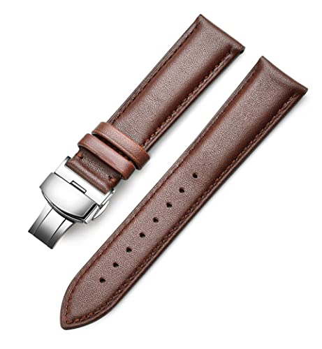 Image of 18mm 19mm 20mm 21mm 22mm 23mm 24mm Genuine Leather Butterfly Deployment Clasp Buckle Watch Band Strap Black Dark Brown TAN Blue Rose Black Gold White