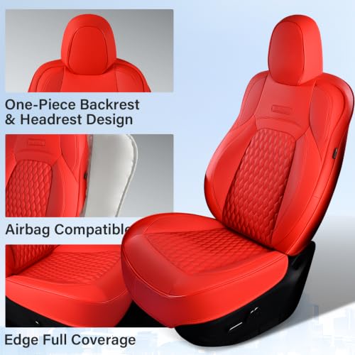 Image of Coverado Front Seat Covers for 2020-2026 Tesla Model Y, Car Seat Covers Front Seats, Front 2PCS Leatherette Car Seat Cover Seat Protector Custom for Tesla Model Y Red