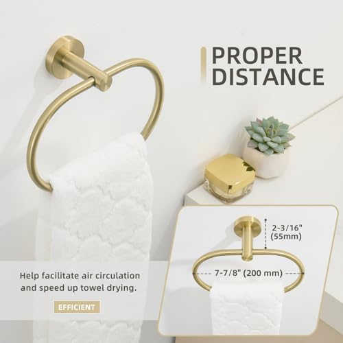 Image of Angle Simple Towel Ring for Bathroom, SUS304 Stainless Steel Swivel Oval Hand Towel Ring Rack for Wall, Brushed Gold