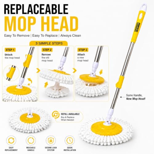 Image of Novita Premium 360 Spin Mop Stick Rod with Stainless Steel Handle | 42-Inch Adjustable & Extendable Heavy-Duty Long Telescopic Stick | Microfiber Pocha | (Multicolor)