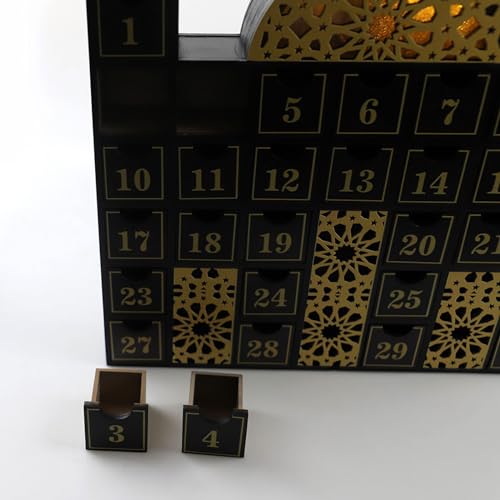 Calendrier de l'Aïd en bois de qualité supérieure avec château sculpté et LED - 6