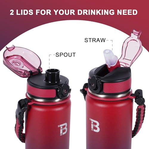Image of TOPBADE 32oz Insulated Water Bottle with Straw Lid & Spout Lid & Paracord Handle, Stainless Steel Water Bottle Wide Mouth, Double Wall for Women Men Gym Fitness Outdoor