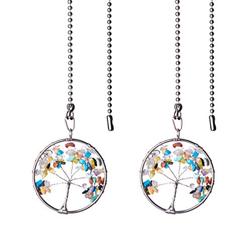 Image of LONGSHENG Colorful Stone Tree of Life Fan Pull Chain Fan Light Replacement Extender Pull Chain, Pack of 2