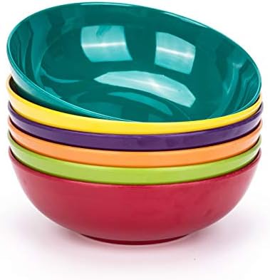 KOXIN-KARLU Melamine Bowls, 7.5-inch Pasta Bowls Salad Bowl, set of 6 in 6 Assorted Colors