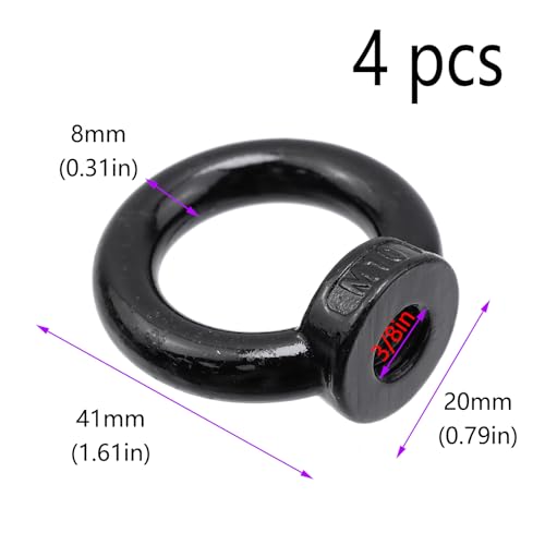 Image of Lifting Eye Nut Stainless Steel 304,4PCS 3 /8 inch UNC(M10) Heavy Duty Marine Grade, Hardware Ring Shaped Eye Bolt-Black