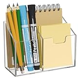 AITEE Magnetic Pen Holder for Refrigerator, Whiteboard & Locker - Acrylic 3-Magnet Organizer with Non-Slip Pads, Holds Markers, Pens, Scissors & Notes, Clear Accessory for Office, Classroom, Kitchen