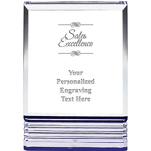 Crown Awards Personalized Sales Excellence Acrylic Award - 6" Blue Rockwell Custom Trophy Sales Excellence Custom Award with Blue Accents, Includes Free Customized Laser Engraving