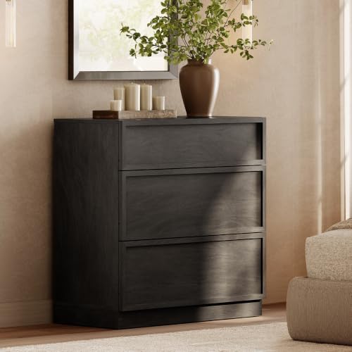 Image of WAMPAT Wided Nightstand with 3 Drawers, Modern Tall End Table with Large Storage for Bedroom, Bedroom Wooden Side Table and Closet Organizer, Black, 1 Pc