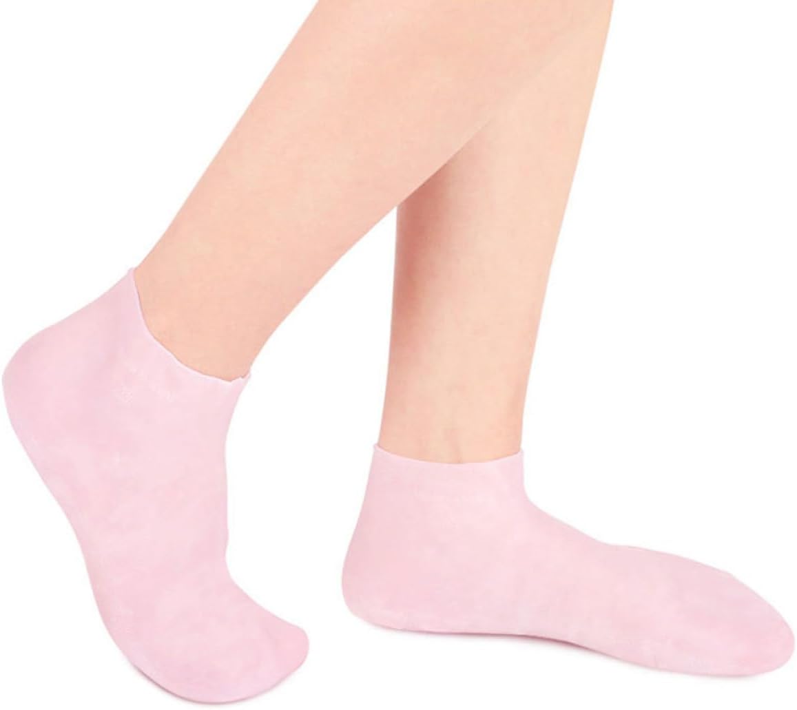 TIDTALEO Exfoliating Moisturizing Gloves and Foot Socks Set, 2 Pairs, Pink, Medium (Socks 35-37) for Dry, Cracked Skin Care and Foot Callus Removal
