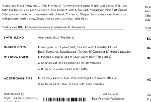 Fireteas Ayurvedic Herbal Bath Salt - Holy Basil (Tulsi) Essential Oils With, Turmeric, Sandalwood, Ginger With Coconut & Honey Powder. #TOP1