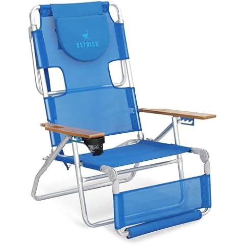 Ostrich 3N1 Lightweight Lawn Beach Reclining Lounge Chair with Footrest, Outdoor Furniture for Patio, Balcony, Backyard, or Porch, Blue Cover