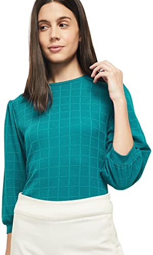 Image of Max Women Checked Round Neck Regular Fit Top