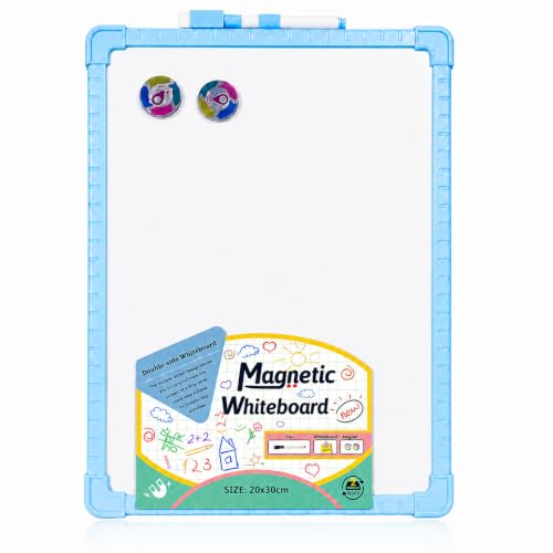Image of YAJNAS Double-Sided Magnetic Whiteboard with Colorful Frame, 20x30 CM, Pack of 1, Includes 1 Marker Pen & 2 Magnets, Reusable Dry Erase Writing Board for Kids, Students, Teaching, & Office