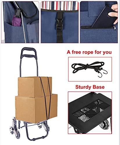 Tragbarer Trolley / Faltbarer Einkaufstrolley / Marktwagen 6 Räder Muster Natur und externe Aufbewahrungstasche / Blau – Bild 7