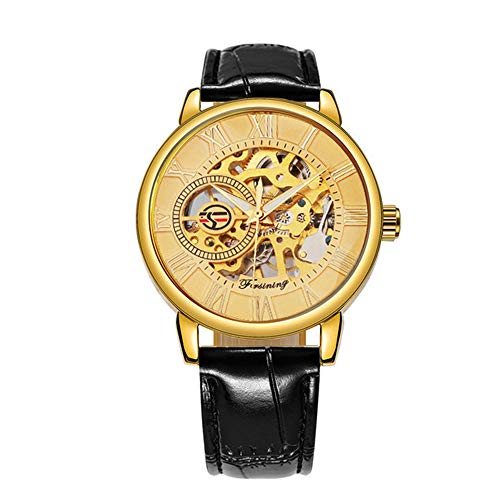 Imagen de 3D Logo Black Gold Men Skeleton Mechanical Watch Hombre Relojes Top Brand Luxury Leather Winner Design Montre Homme 2020