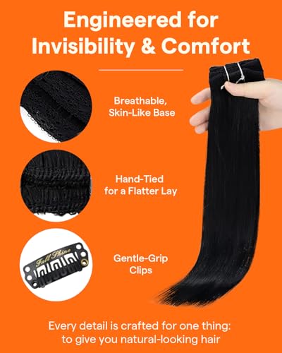 Image of Full Shine Jet Black Clip in Extensions, 10 Inch 3 Pcs 60g | Lightweight Clip in Hair Extensions Real Human Hair, Straight for Thin Hair, Lightweight Comfortable Wear