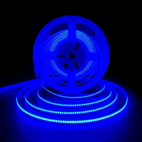 HAMRVL COB LED Strip Lights Blue DC12V 16.4ft/5M 320leds/M CRI90 Bright Flexible LED Tape 8mm for Indoor Home Cabinet Bedroom Kitchen Stage Backlight DIY Lighting (Without Power Supply) (Blue)